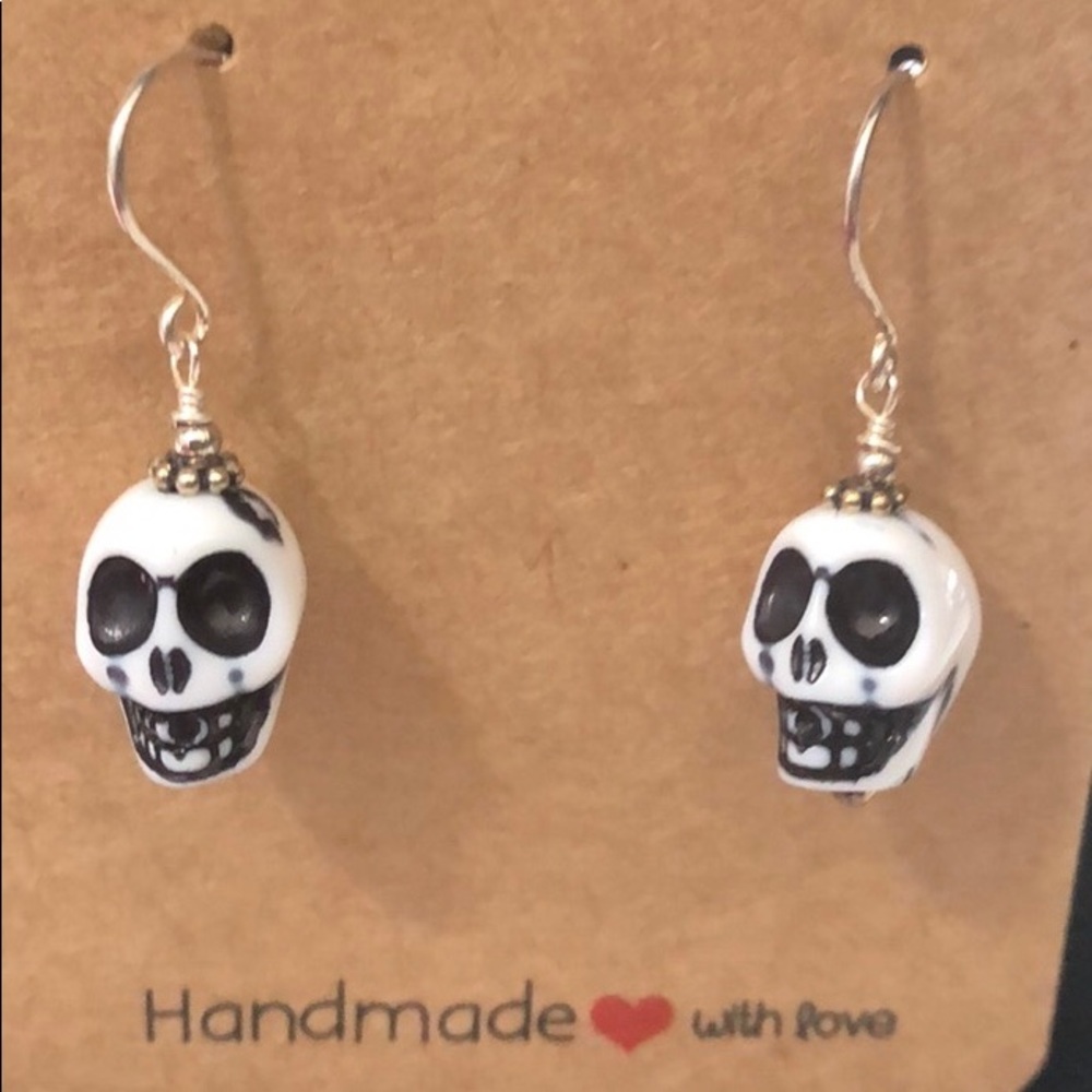 WHITE SKULL EARRING  STERLING SILVER